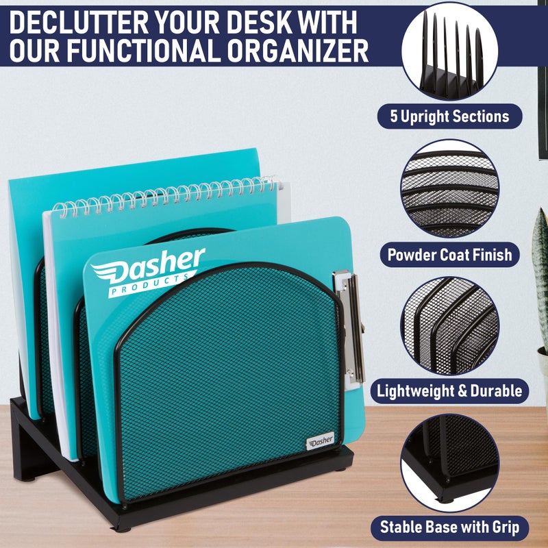 Dasher Products Inclined File Sorter Desk Organizer - File Rack with 5 Upright Sections for Documents, Binders, Folders, Clipboards, and More. Desktop Organization for Home, Office, School, and Store - Image 2